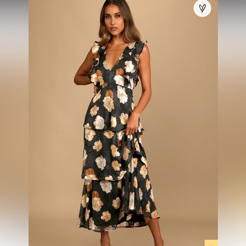 Lulus No Introductions Needed Black Burnout Floral Tiered Maxi Dress - Size L